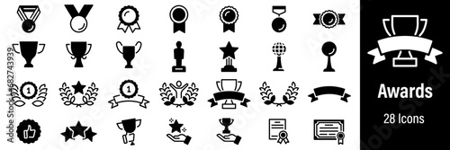 Award and Trophy Web Icons. Trophy Cup, Awards, Winner Medal. Vector in Line Style Icons