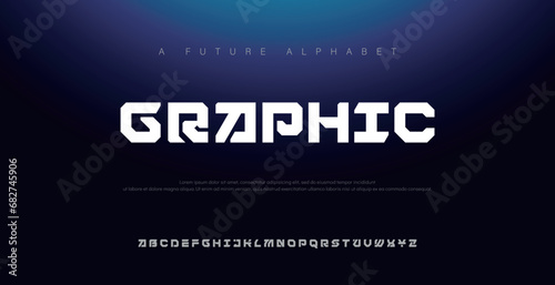 Graphic Modern abstract digital alphabet font. Minimal technology typography, Creative urban sport fashion futuristic font and with numbers. vector illustration photo