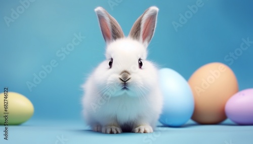 Cute bunny and easter eggs. Concept and idea of happy easter day.