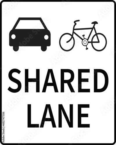 bike car shared route street sign. shared lane, bicycle, car road sign