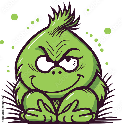 Funny green frog cartoon character with big eyes vector illustration
