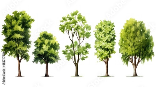 Illustrations of trees on a white background can be used to explain topics related to nature or a healthy lifestyle.