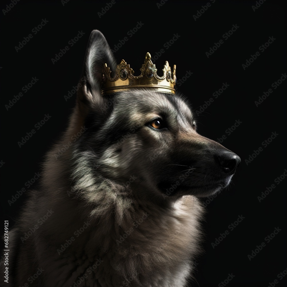 Portrait of a majestic Wolf with a crown