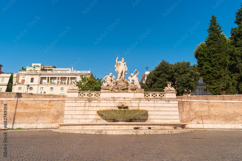 Obraz premium Rome, Italy. View of Neptune Fountain (Fontana del Nettuno) in Piazza del Popolo.