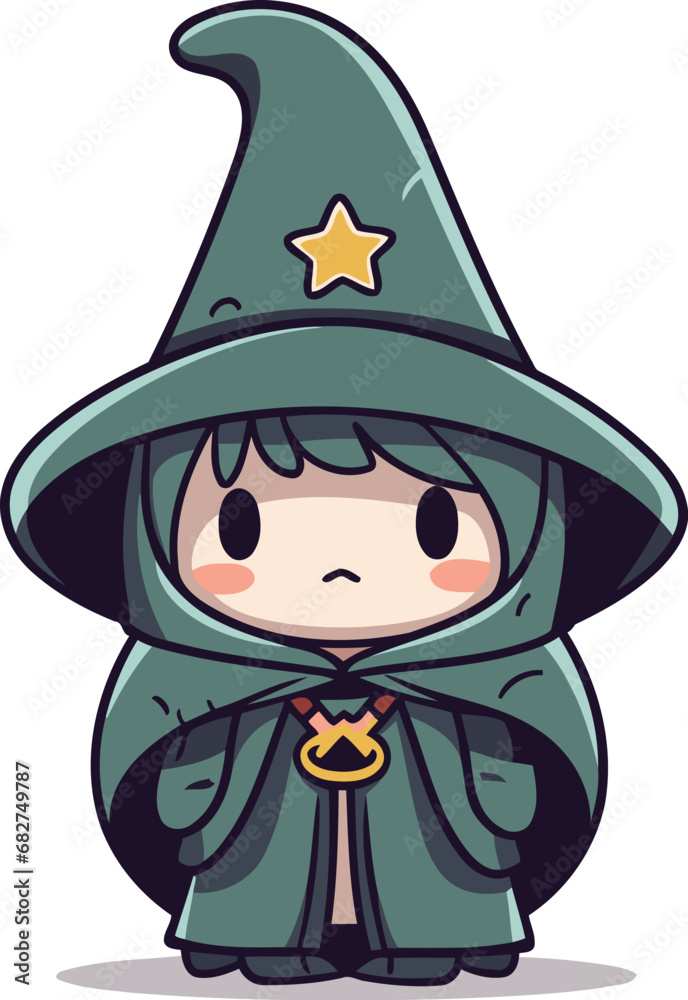 Cute little girl dressed as a witch vector cartoon illustration