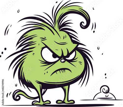 Angry cartoon monster vector illustration of a green monster on a white background