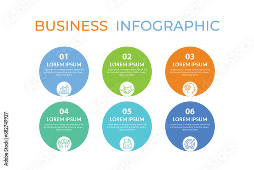 Presentation vector business infographic template with 6 steps stock illustration infographic list circle