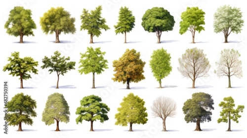 Illustrations of trees on a white background can be used to explain topics related to nature or a healthy lifestyle. © venusvi