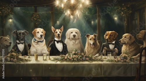 an image of service and support animals as cherished guests at a wedding, bringing joy to the celebration photo