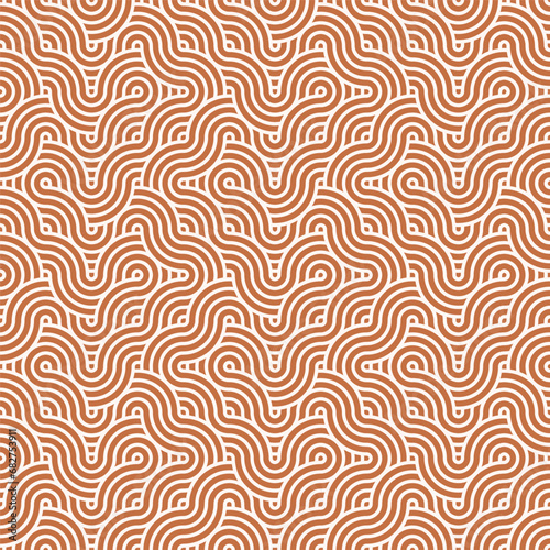 Seamless abstract geometric brown japanese overlapping circles lines and waves pattern