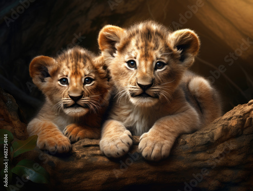 Two lion cubs. Digital art. © Cridmax