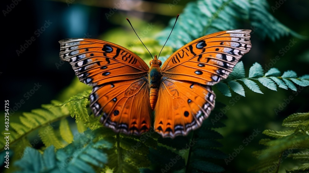 Fototapeta premium Butterfly Beautifully Positioned on a Leaf