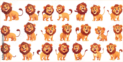 Fototapeta Naklejka Na Ścianę i Meble -  Lion wild african animal isolated set, Funny cartoon Lion characters. Lion collection, Cute lion, Set vector lion