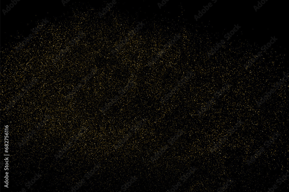 Gold Glitter Texture Isolated on Black Background. Golden light. Yellow pattern. Vector Illustration.