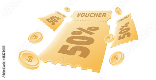 Voucher card cash back template design with coupon code promotion. Premium special price offers sale coupon.