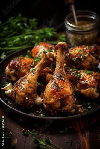 Flavorful Roast: Chicken Drumsticks Seasoned with Garlic and Herbs for a Delectable Meal