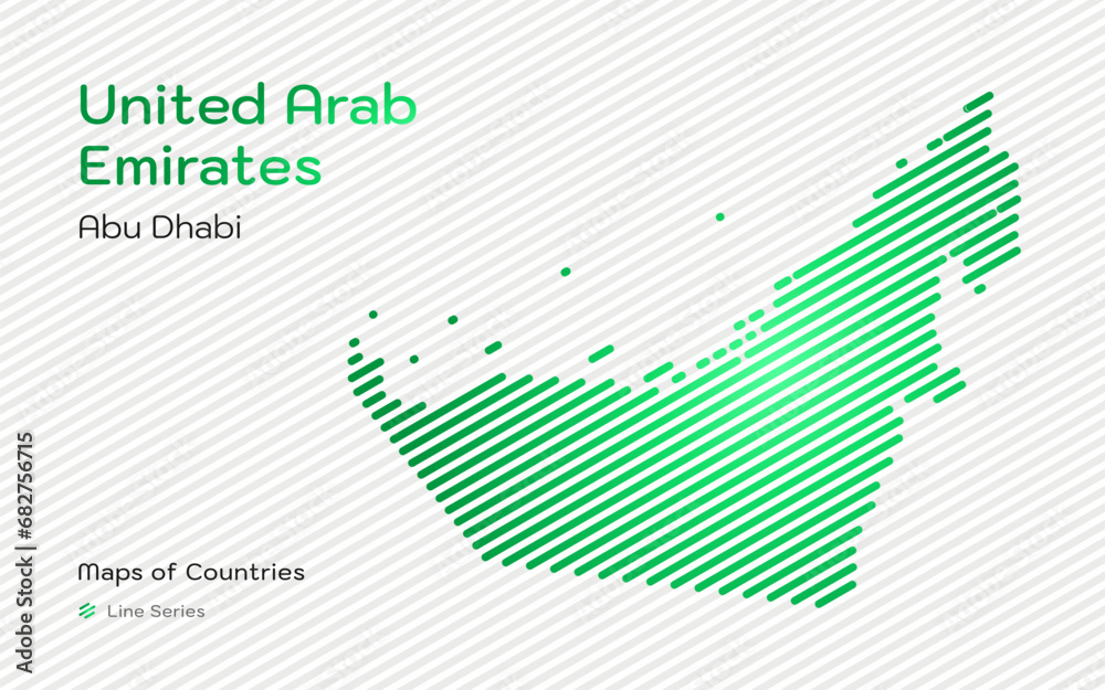 Fototapeta premium Unated Arab Emirates Map with a capital of Abu Dhabi Shown in a Line Pattern 