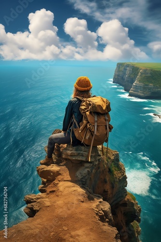 a person sitting on a cliff overlooking the ocean