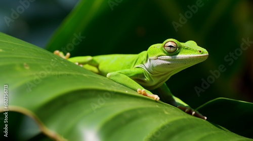 Green Anole Resting on a Leaf