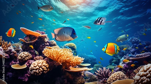 Idyllic Scene of Tropical Fish Swimming Amongst Underwater Reefs