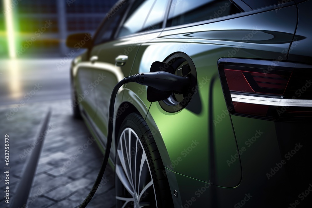 Fototapeta premium electric car plugged into a charging station.
