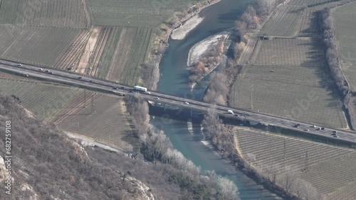 Italian A22 Highway in correspondence of Adige River with DJI Mavic 3 Telelens from Spiazzi photo