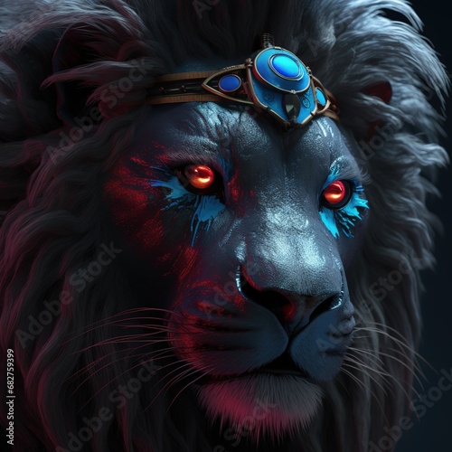 the lion with red eyes and a crown