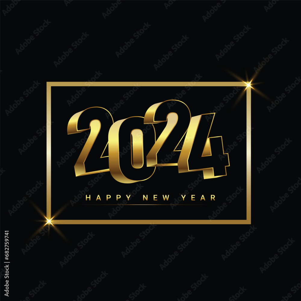 Happy new year 2024 black background Vector illustration