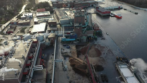 Aerial view of paper mill industrial factory photo