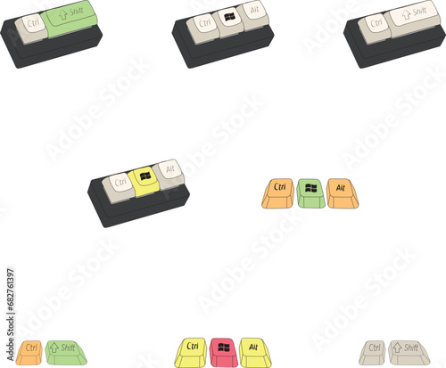 Alt, Ctrl and Windows keys sert a keyboard shortcut for Windows devices. Computer keyboard icons. Vector illustrations