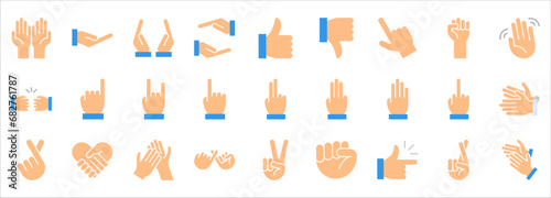 hand gestures. line icons set. Flat style vector icons set, emblem, symbol, vector illustration on white background