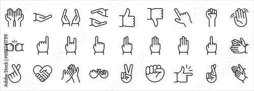 hand gestures. line icons set. Flat style vector icons set, emblem, symbol, vector illustration on white background