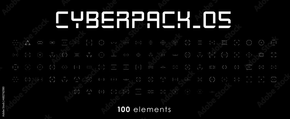 Cyberpunk style set of elements. Square, triangle, circle, and rhombus targets, aims, sights, and crosshairs. A pack of futuristic aims. A vector collection of futuristic cyberpunk design elements