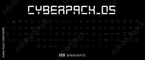 Obraz na płótnie Cyberpunk style set of elements. Square, triangle, circle, and rhombus targets, aims, sights, and crosshairs. A pack of futuristic aims. A vector collection of futuristic cyberpunk design elements w salonie