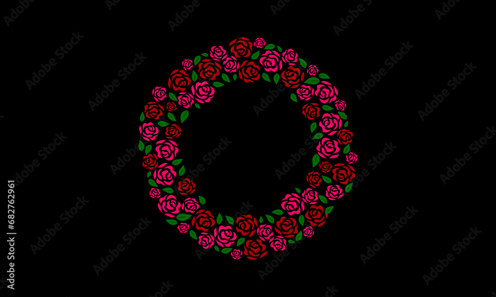 Delicate rose floral vector design round frame for invitation cards, save the date, wedding card design on black background. Delicate rose floral vector design round frame for invitation cards, save the date, wedding card design on black background.