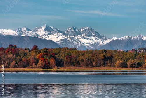 Alpine peaks reflected on Lake Varese photo