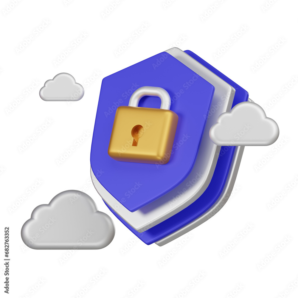 Secure your projects with a 3D Cloud Protection Shield Lock Abstract icon. Ideal for web, presentations, and tech designs, symbolizing advanced cloud security. Secure your projects with a 3D Cloud Protection Shield Lock Abstract icon. Ideal for web, presentations, and tech designs, symbolizing advanced cloud security.