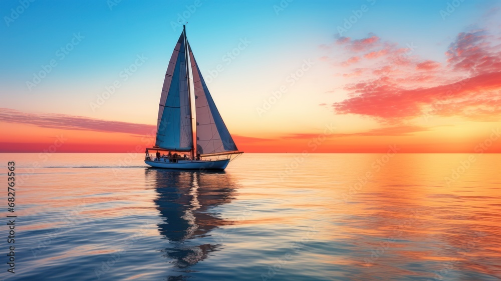 Sailing Yacht on a Calm Sea at Sunset