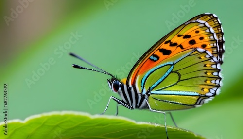 a closeup macro shot of a small tiny colorful butterfly on a leaf © 은총 최