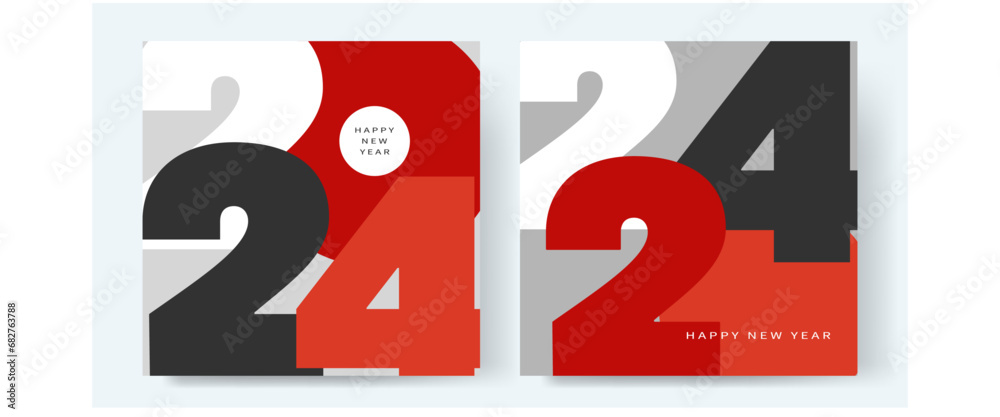 Happy New Year 2024 text design. Brochure design template, card, banner.