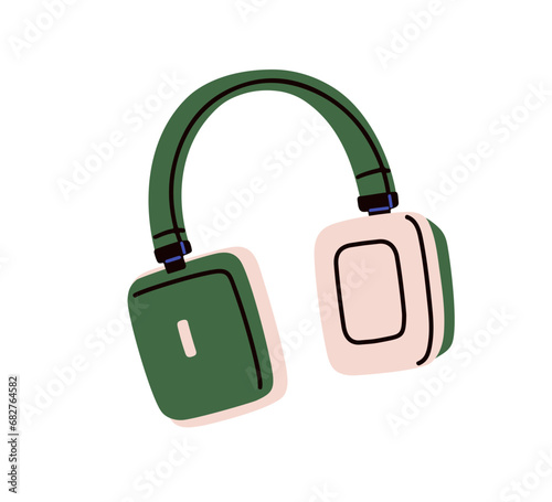 Wireless headphones. Modern cordless earphones, head phones. Audio device, accessory for music listening. Electronic sound equipment. Flat vector illustration isolated on white background