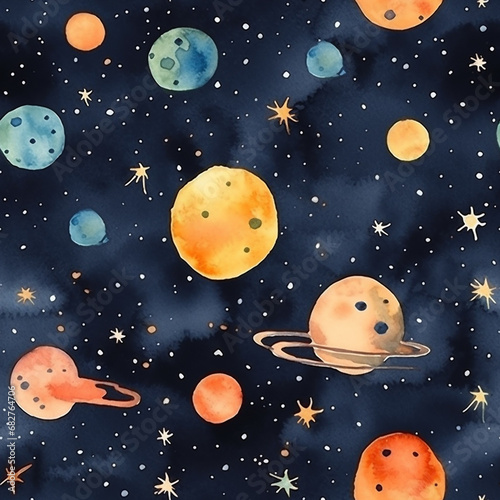 Planet space seamless pattern with planets and stars.