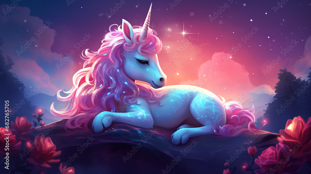 Cute magical unicorn is dreaming