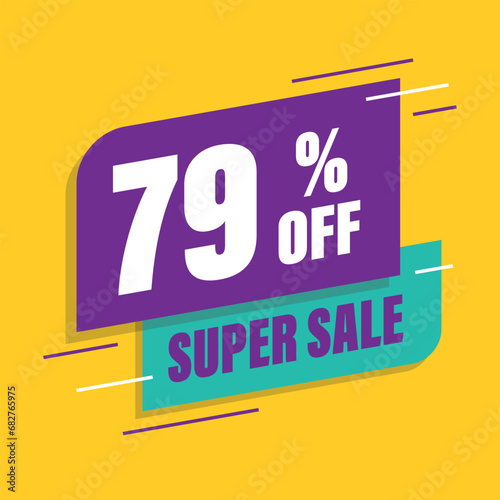 Seventy nine 79% percent purple and green sale tag vector photo