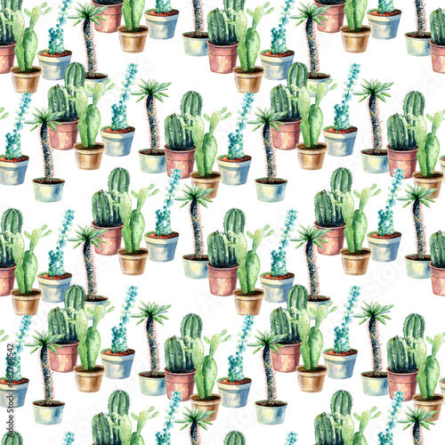 watercolor hand drawn seamless cactus pattern background