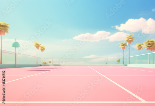 tennis court. pastel clothes and pastel background in retro style photo