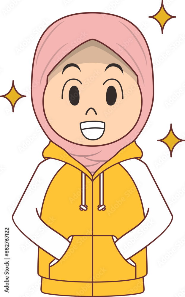 Hijab Character with Hodie Cute Cartoon Hijab Character with Hodie Cute Cartoon
