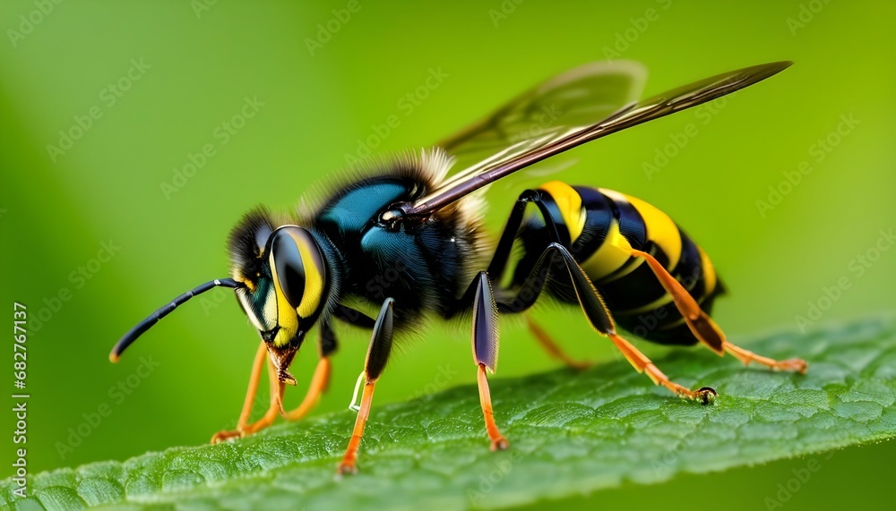 a closeup macro shot of a small tiny bee wasp a closeup macro shot of a small tiny bee wasp