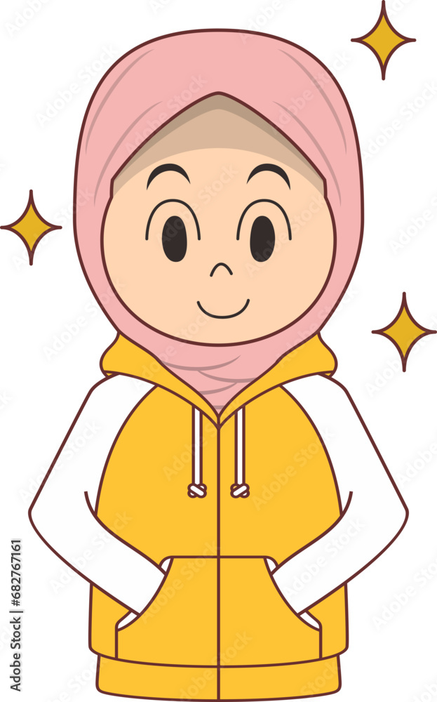 Hijab Character with Hodie Cute Cartoon Hijab Character with Hodie Cute Cartoon