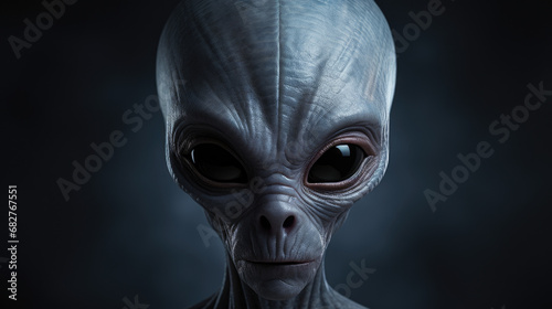 Alien creature has a message for humans. Grey kind humanoid from an other planet portrait series.